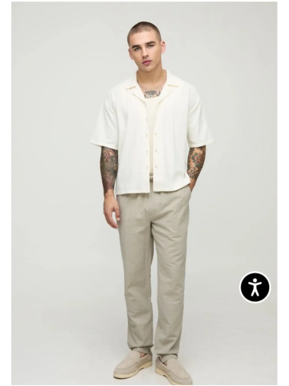 Men's boohooMAN Slim Fit Seersucker Trousers M Light Grey